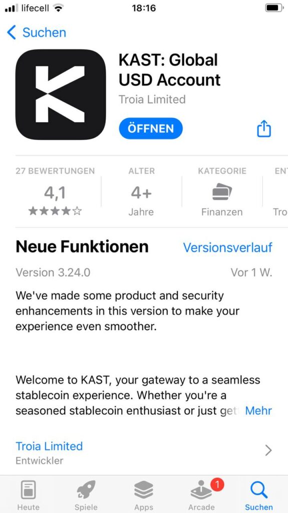 страница приложения KAST в App Store